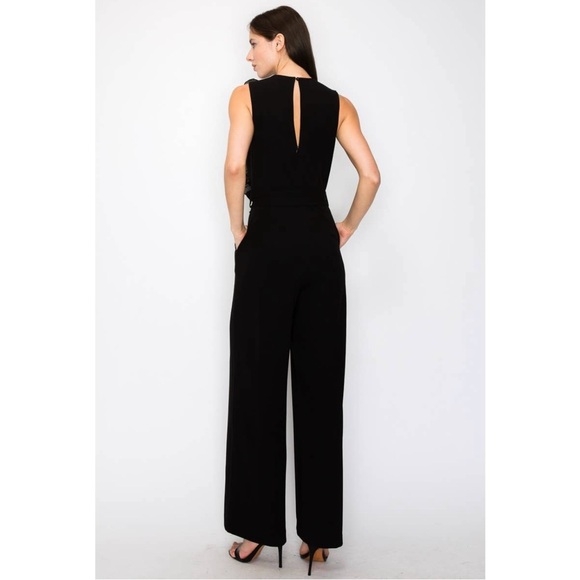 NWT Boutique Brooke Front Ruffled Sleeveless Jumpsuit | Belted Organza Detail - Picture 5 of 7